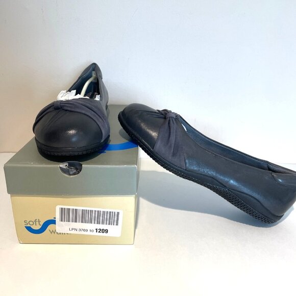 Softwalk Haverhill Leather Ballet Flat Womens 8.5 W Gray Suede Band Classic NWB - Picture 1 of 13